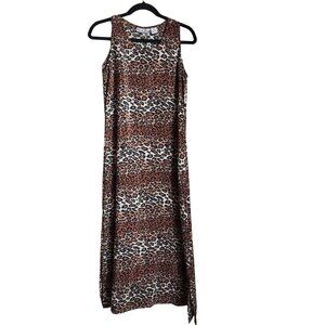 Alexa Ryan Womens Maxi Dress‎ Size Medium Brown Black Leopard Print Side Slit